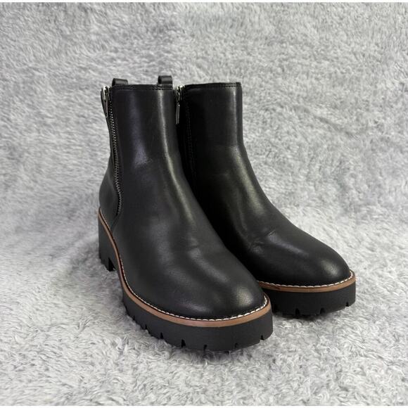 Blondo Damaris Ankle Boot Women's Lug Sole Booties Black Leather Waterproof 8.5 - Picture 2 of 7